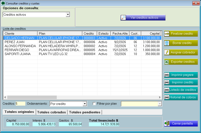 software para administracion de creditos y prestamos personales
